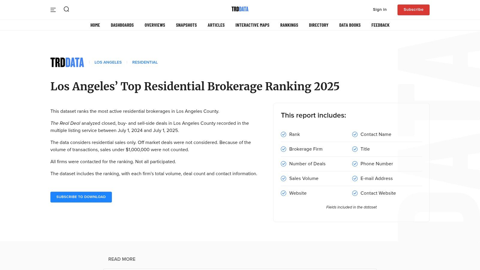 The Real Deal &mdash; Los Angeles Top Residential Brokerage Ranking (Data)