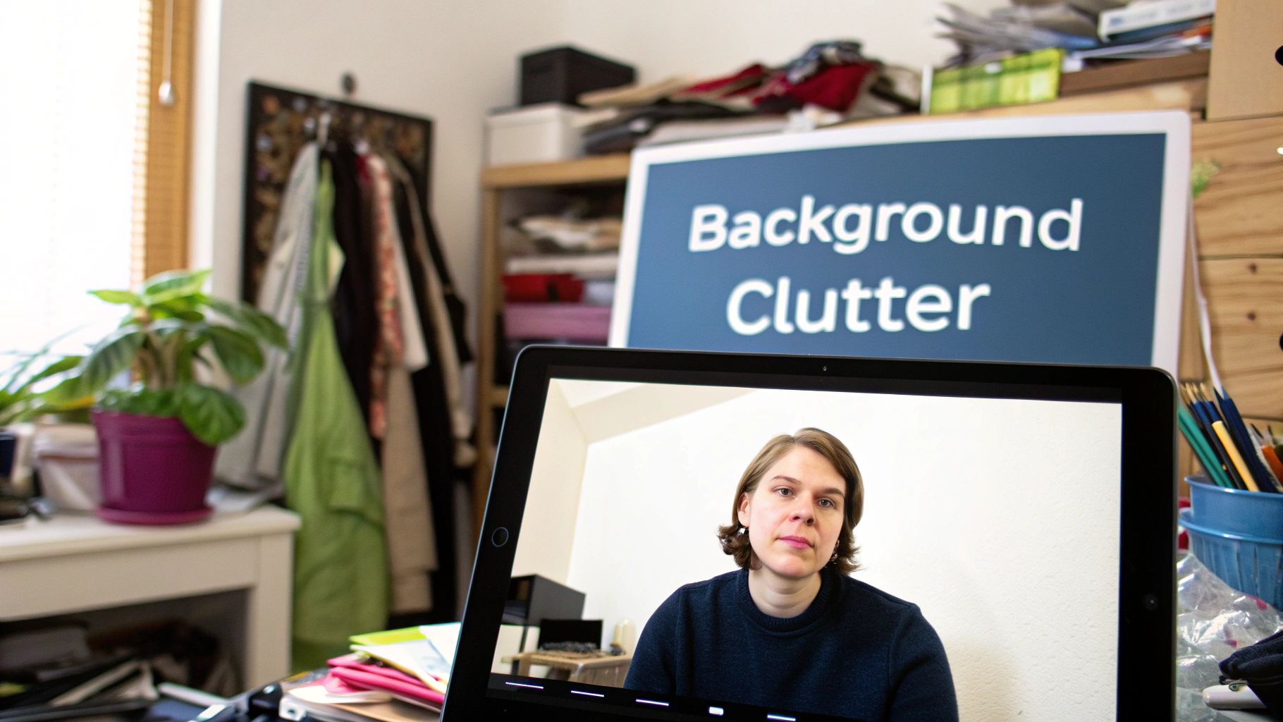A person securing a virtual meeting room with a digital lock icon, symbolizing video call security.