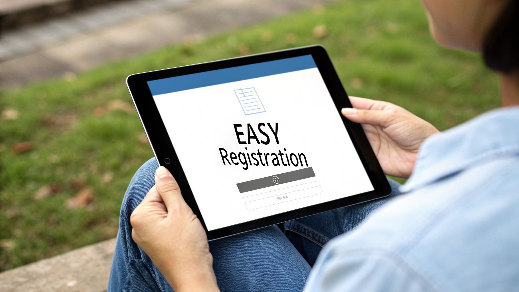 A well-designed webinar registration page on a laptop screen, showing key elements like a compelling headline, speaker photos, and a clear call-to-action button.