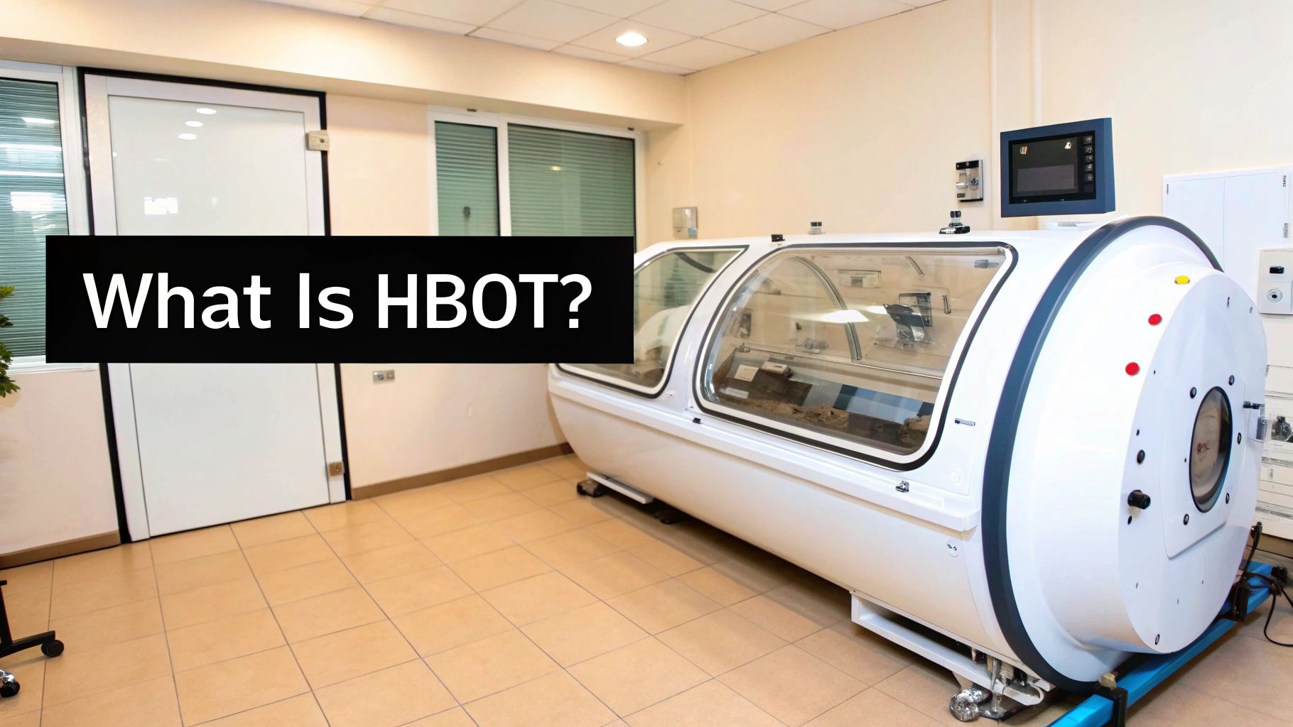 A person lies comfortably inside a modern hyperbaric chamber during a therapy session.