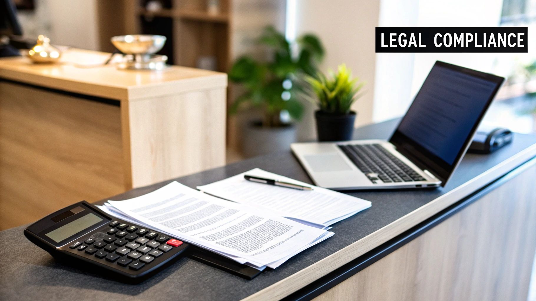 A stylized image showing a gavel and a calculator, representing legal and financial planning.