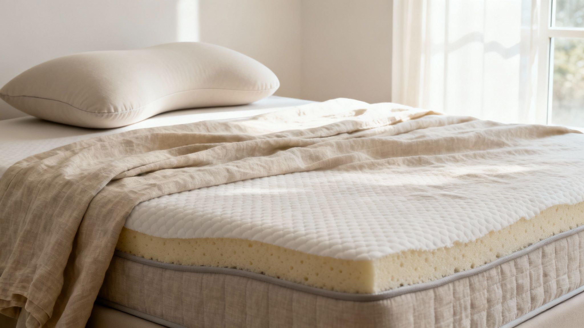 Удобная кровать с аккуратно застеленным постельным бельём, готовая ко сну