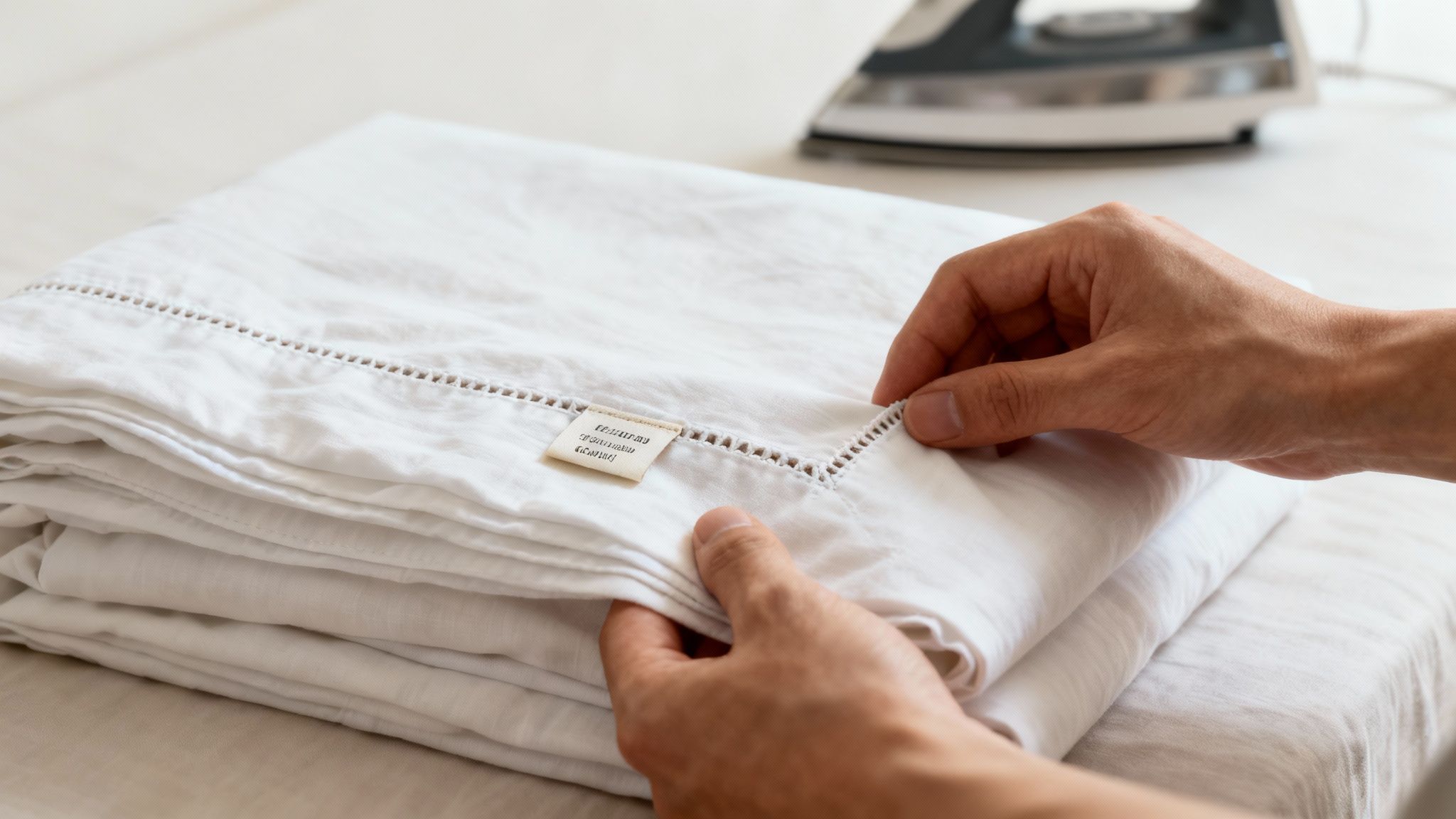 High-quality cotton fabric being examined up close