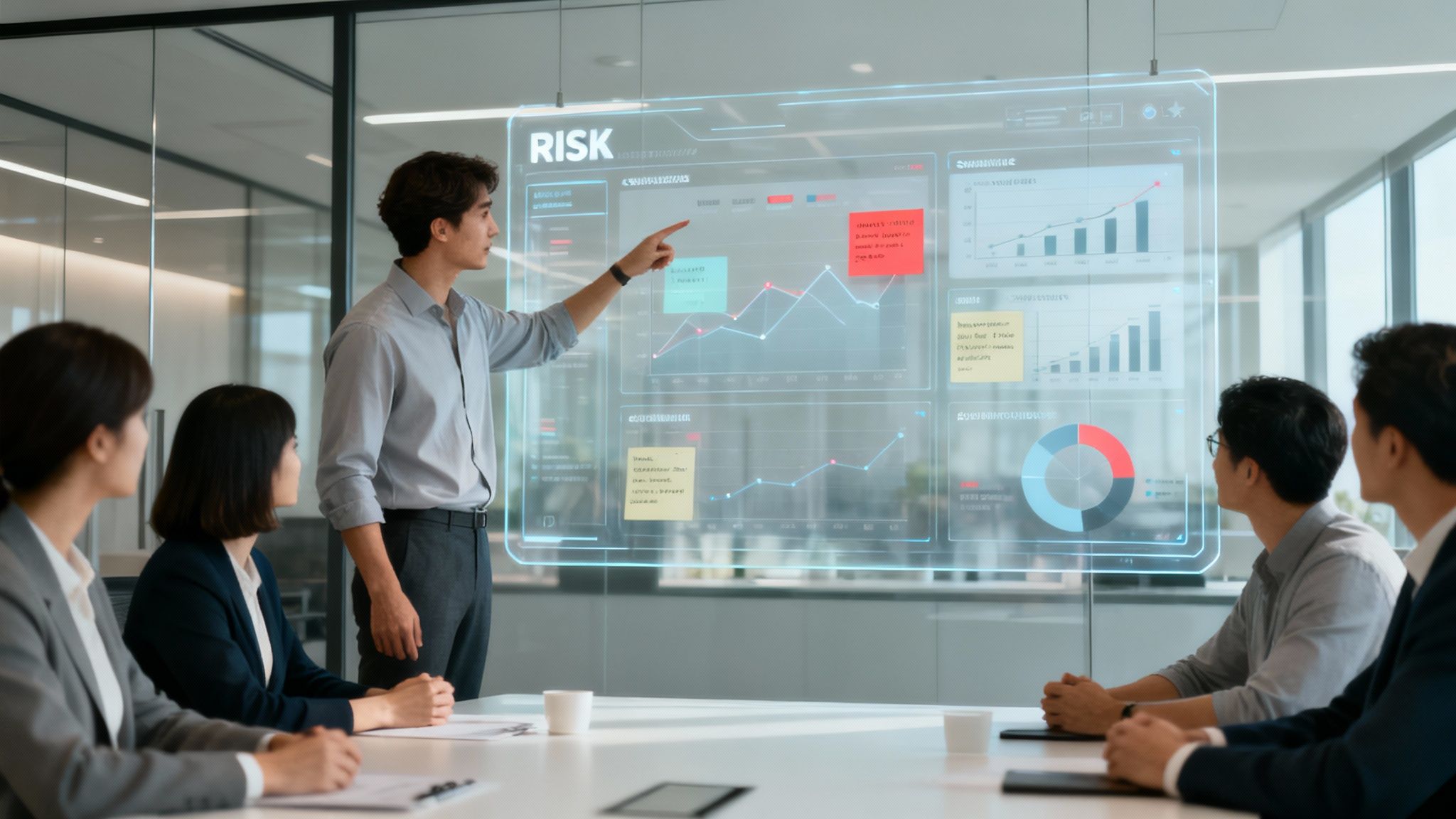 People in a meeting discussing a risk assessment plan