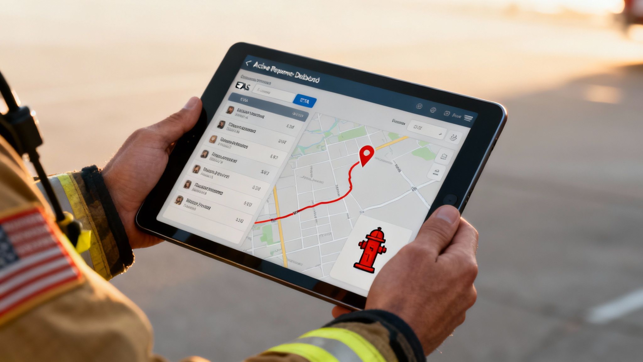 Firefighters responding to an emergency call with their truck.