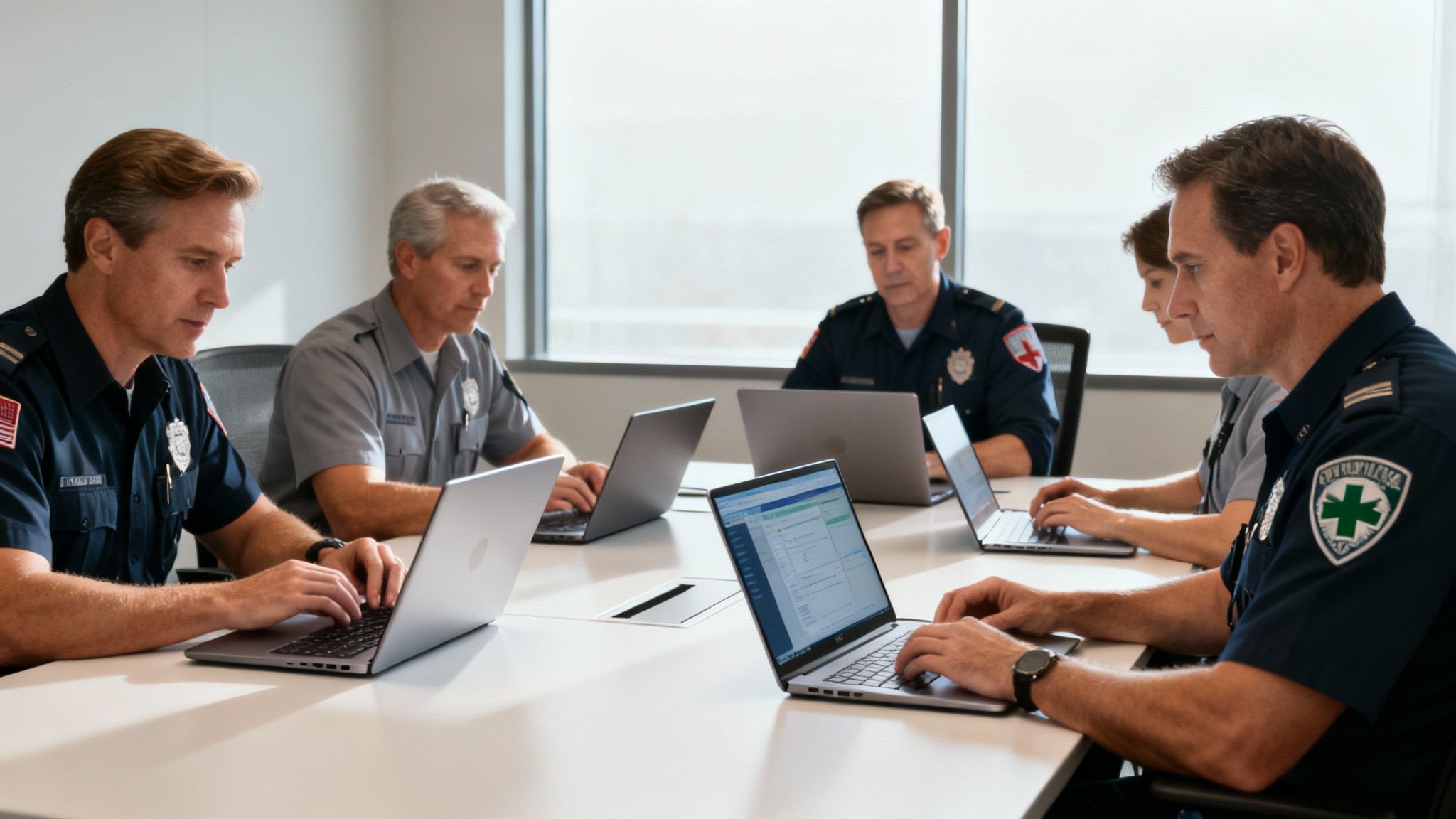A person at a desk reviews data on a computer screen, symbolizing the careful selection process for EMS software.