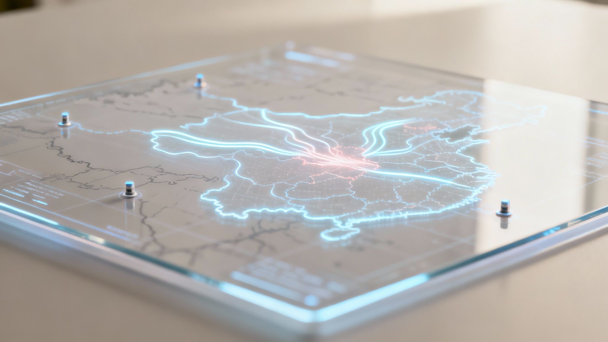 An abstract image representing AI and data analytics with futuristic digital graphics.
