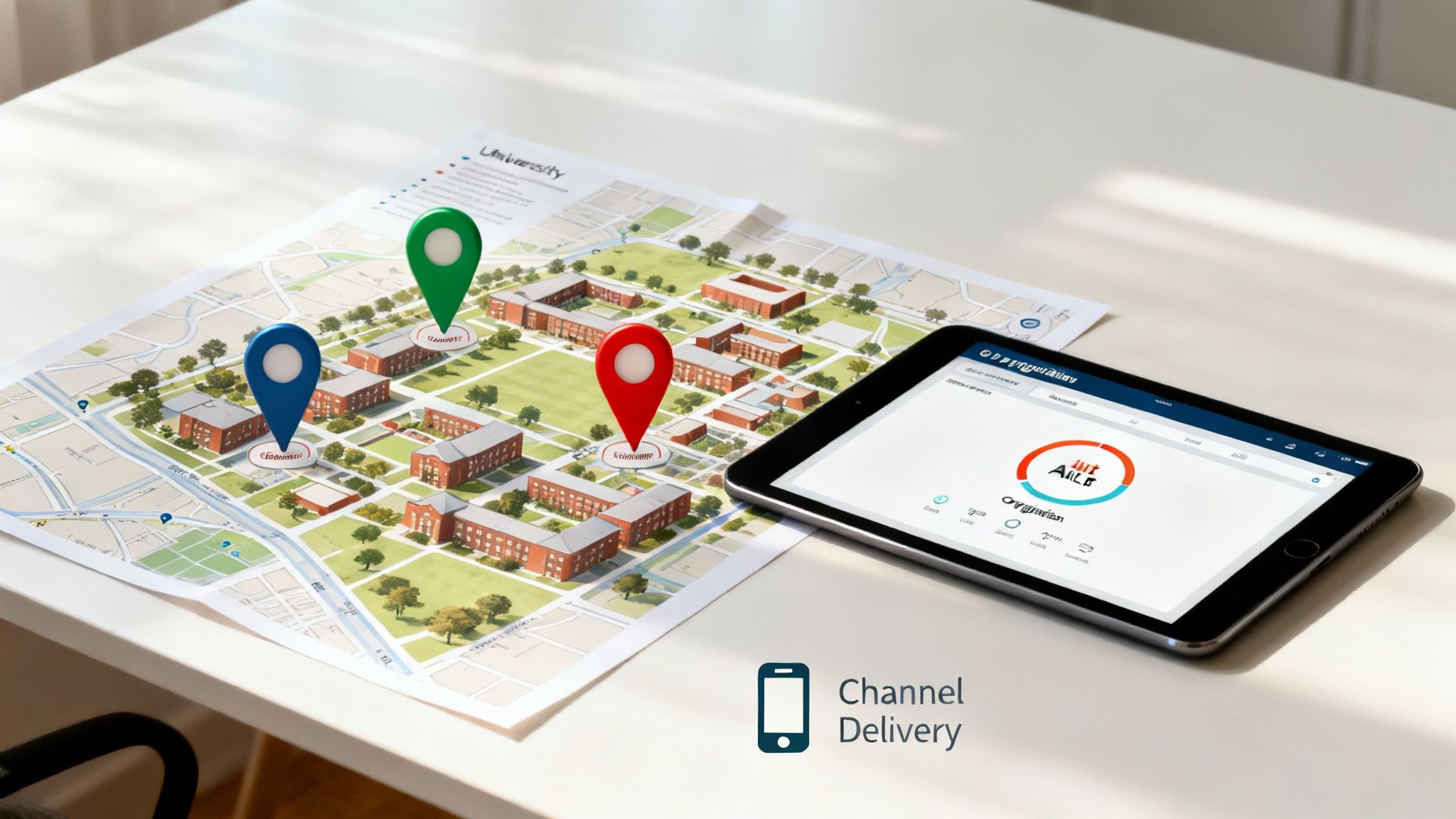 Several screens showing alerts and data, symbolizing the integrated components of a modern emergency communications system.