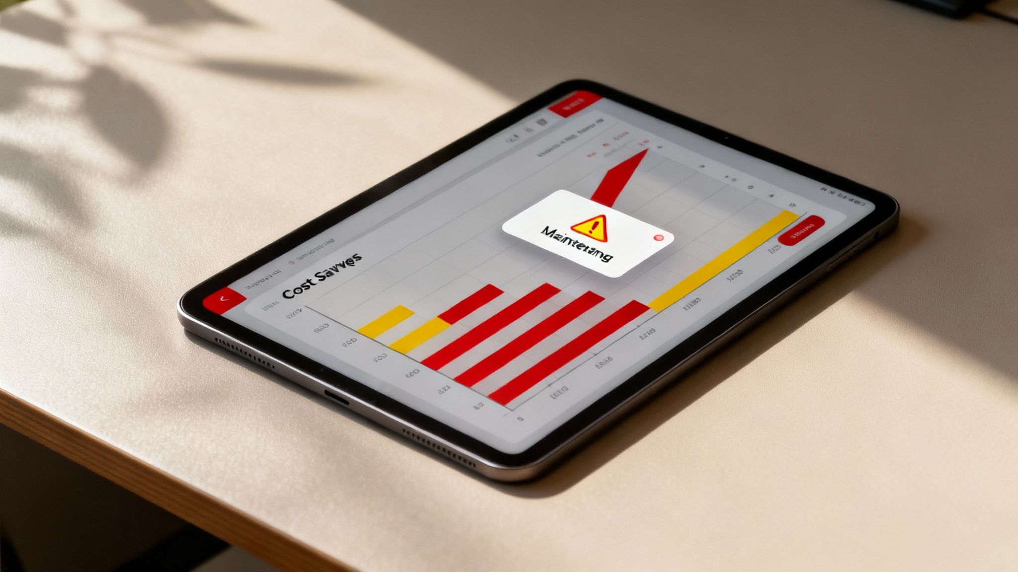 Firefighter using a tablet to input data next to a fire truck