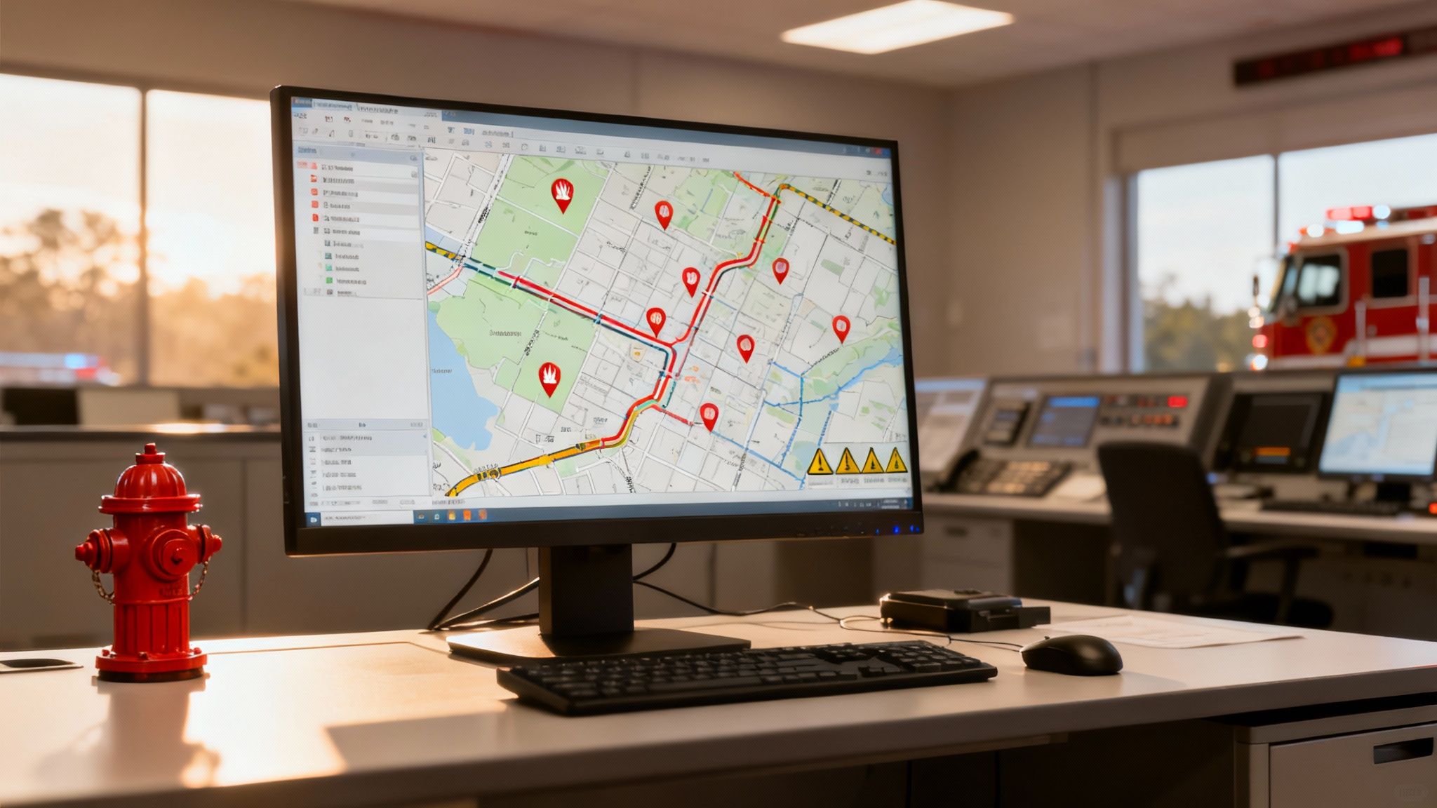 Map interface of a CAD software showing unit locations and incident details
