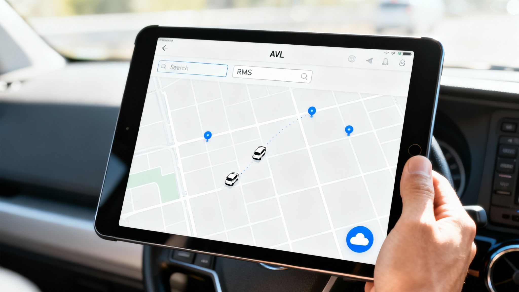 A dispatcher monitoring multiple screens showing maps and incident data in a command center.