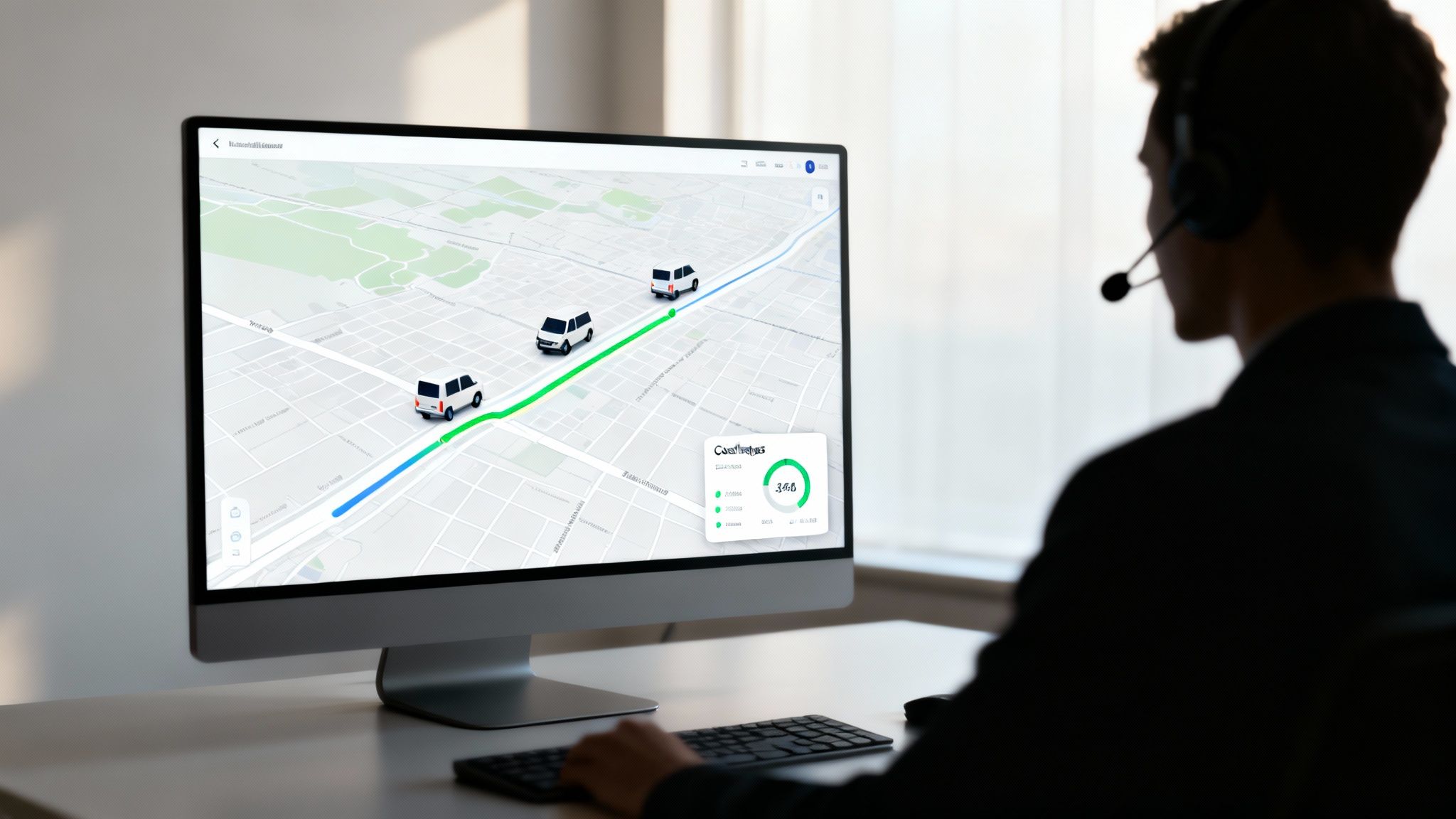 A dispatcher managing units on a large digital map interface