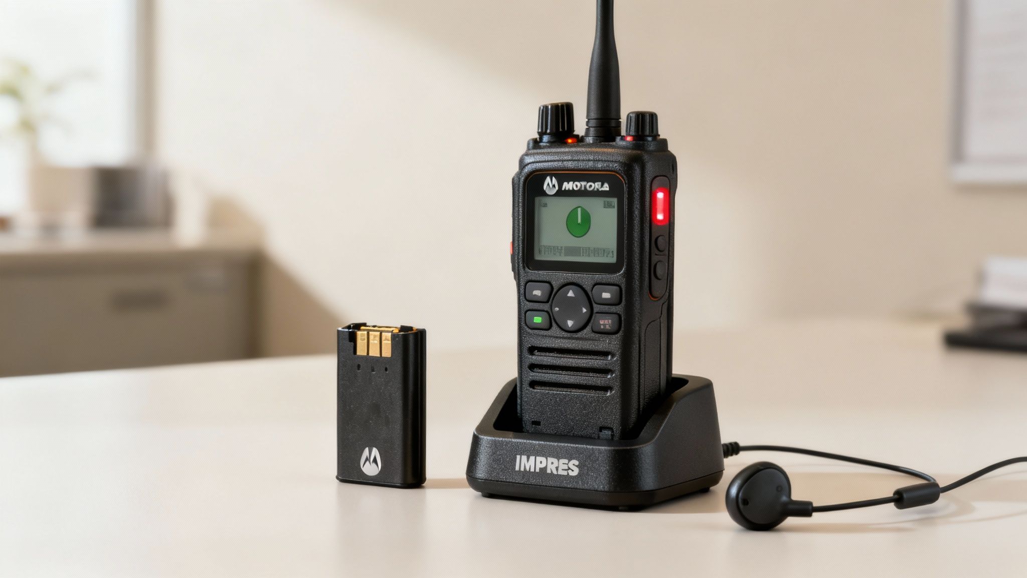 First responder charging a Motorola walkie talkie battery