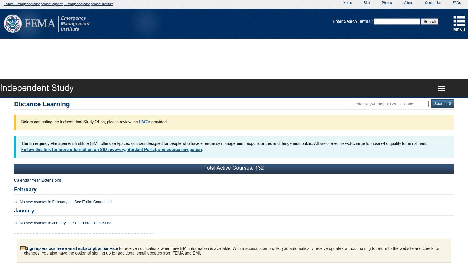 FEMA Emergency Management Institute (EMI) – Independent Study (IS) Program