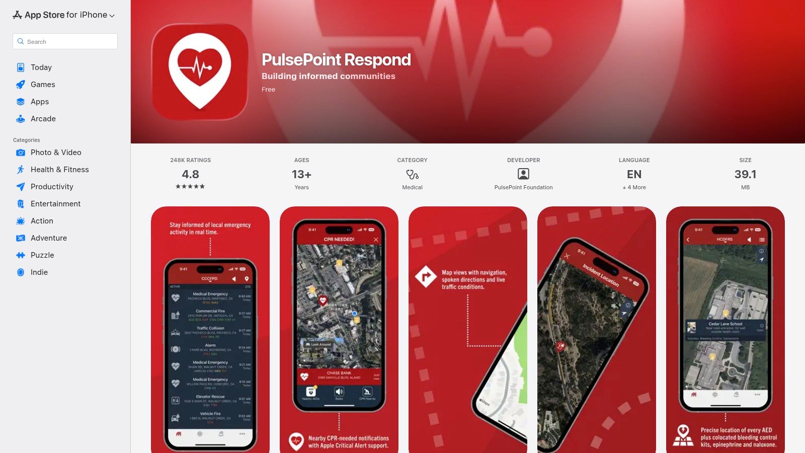 PulsePoint Respond – App Store listing (iOS)