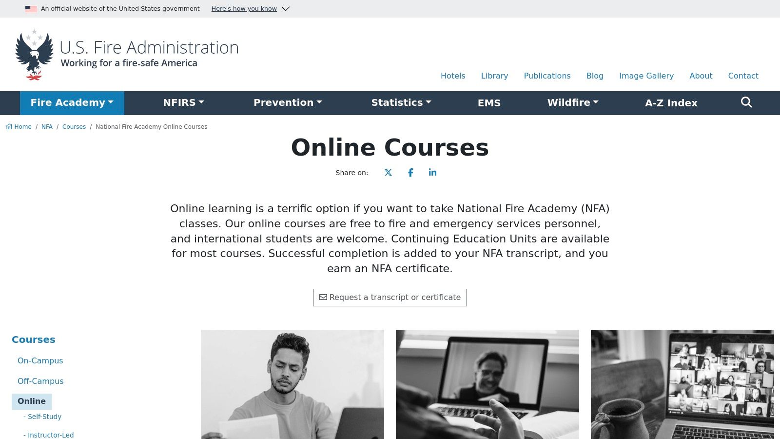 U.S. Fire Administration – National Fire Academy (NFA) Online