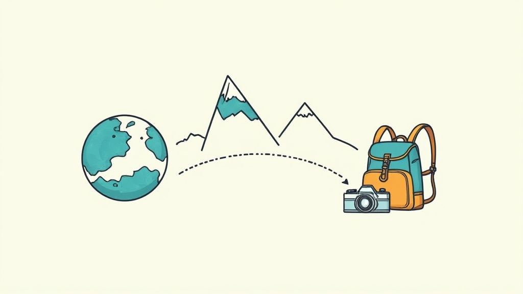 An adventurous person hiking in the mountains, representing the travel-focused Tinder bio.