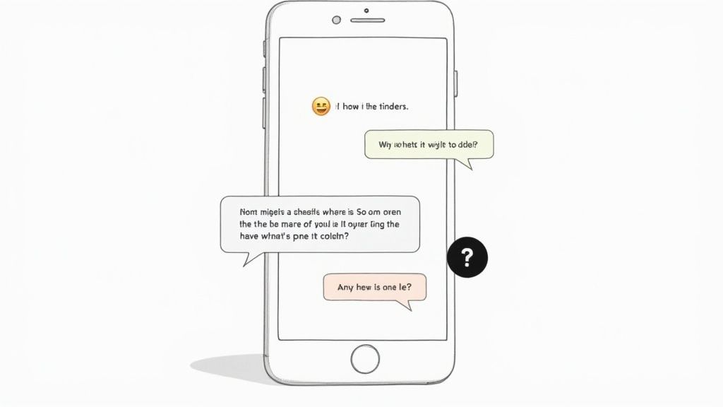 An image illustrating the key components of an effective Tinder bio, including conversation starters, specific interests, and a touch of humor.