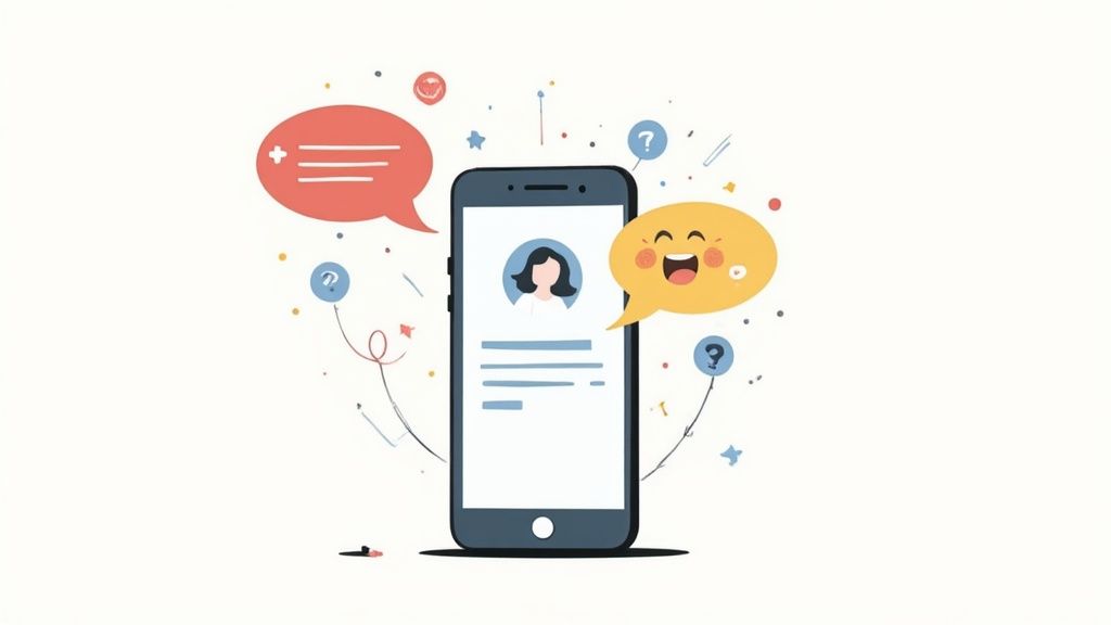 A close-up of a smartphone screen showing an engaging Tinder conversation.