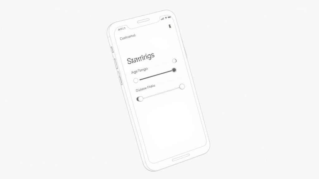 A person adjusting settings on their smartphone with the Tinder logo visible