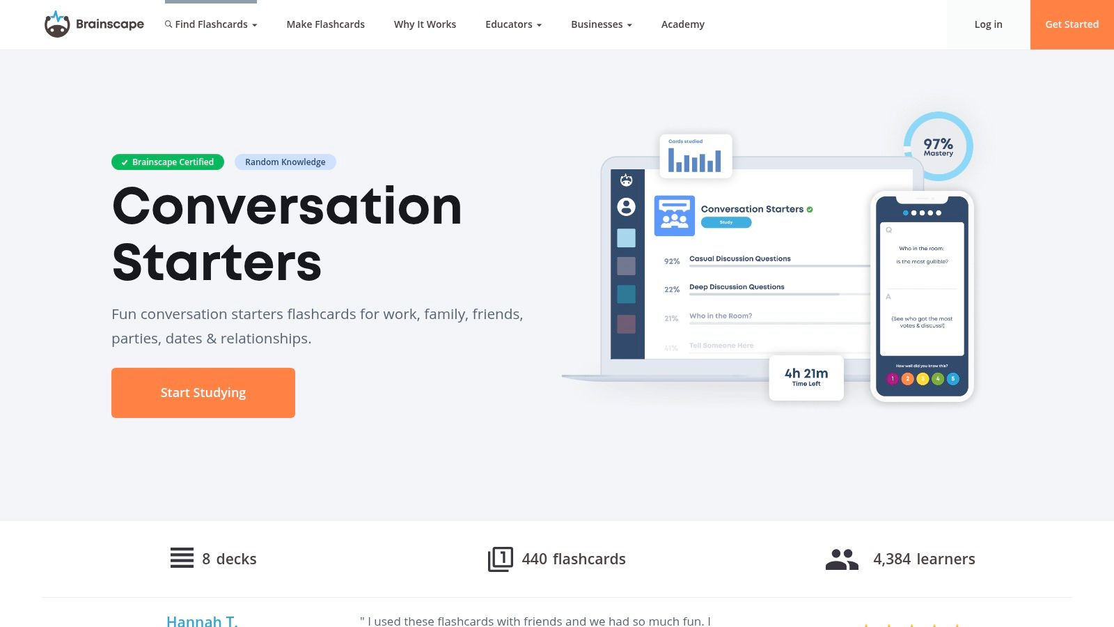 Brainscape – Conversation Starters Flashcards