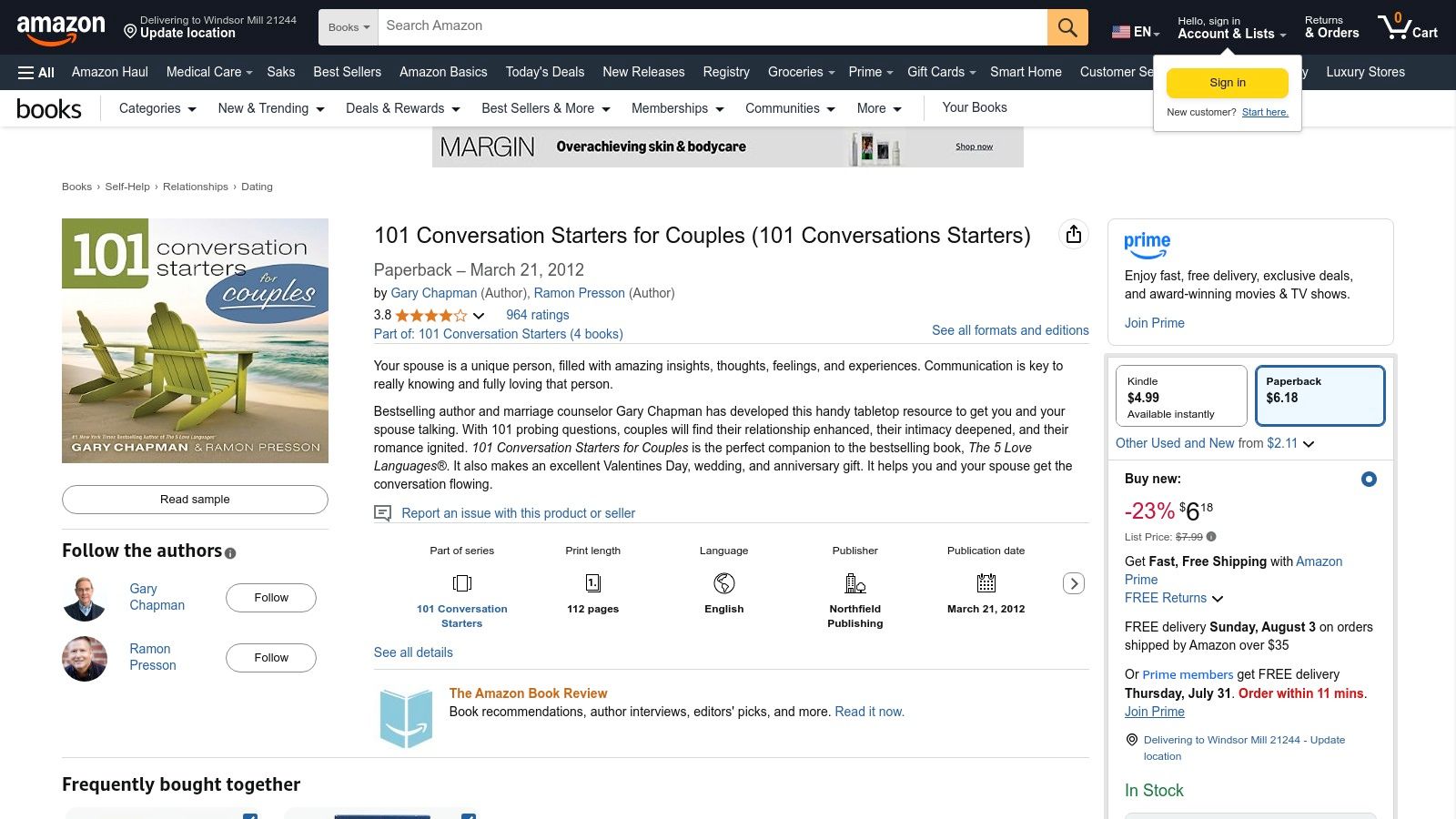 Amazon – 101 Conversation Starters for Couples by Gary Chapman