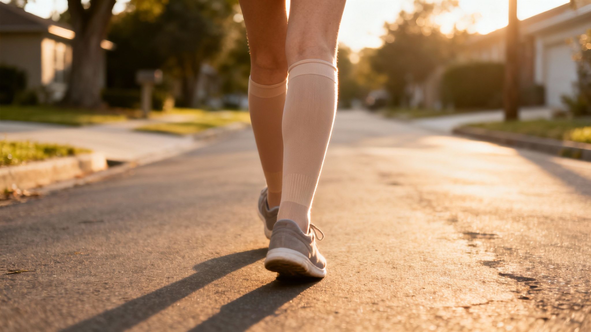 A person elevating their legs against a wall to improve circulation.