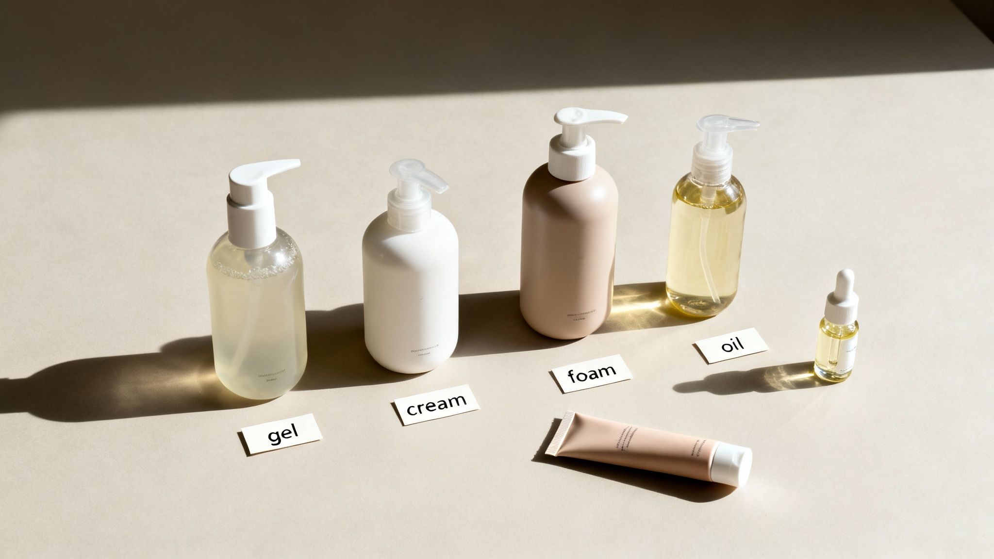 A person applying facial cleanser from a tube into their hand