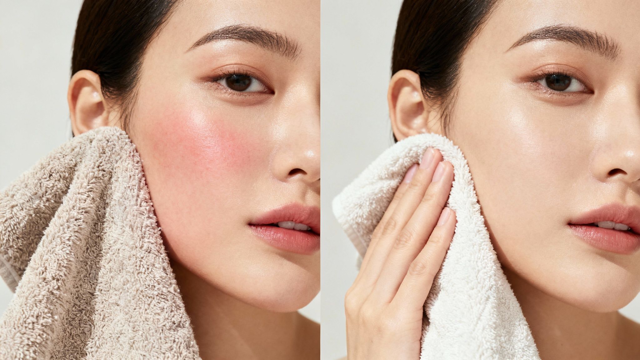 A person examining their face closely in a mirror, looking for imperfections.