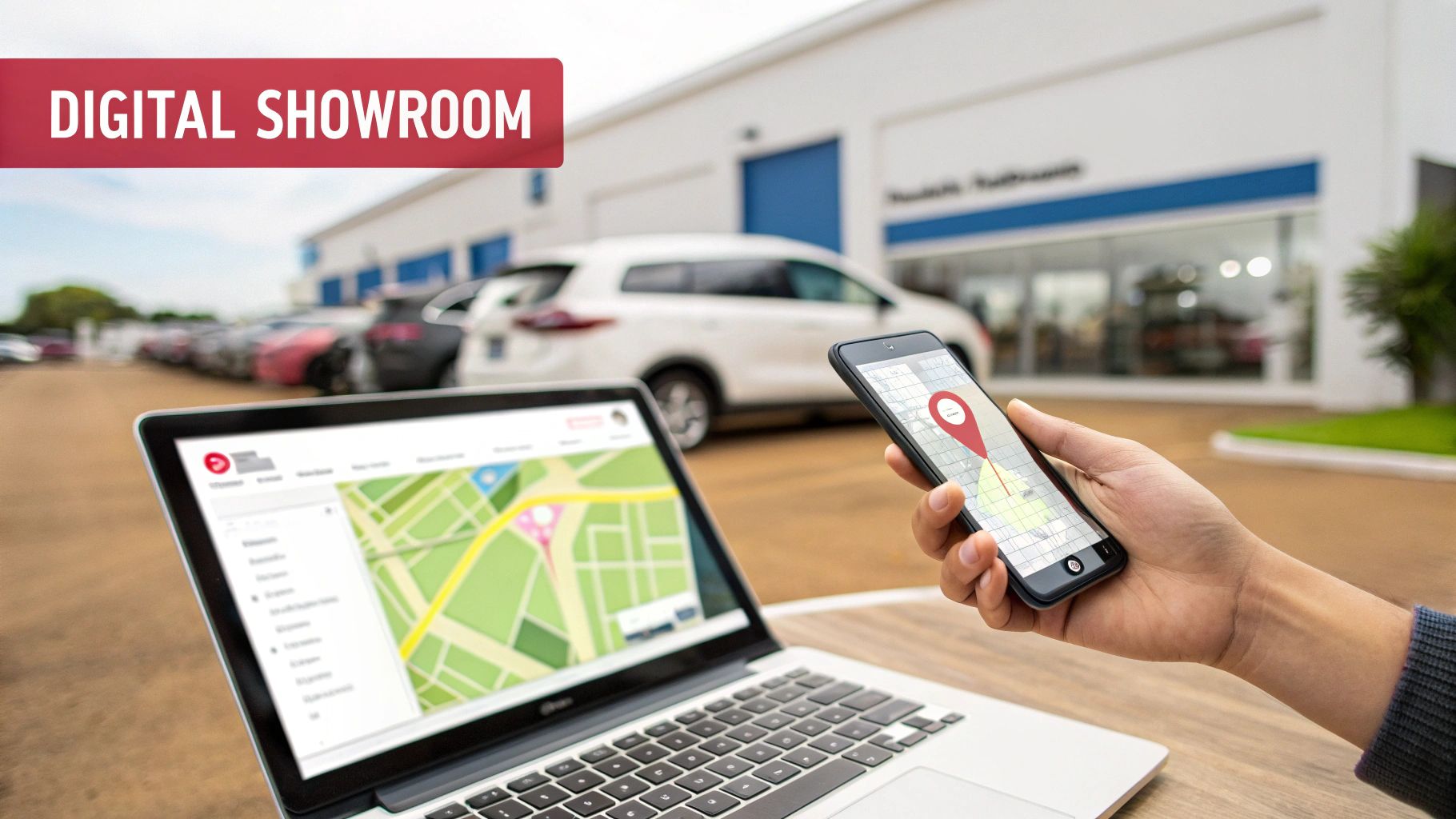 Person uses laptop and phone to navigate; 