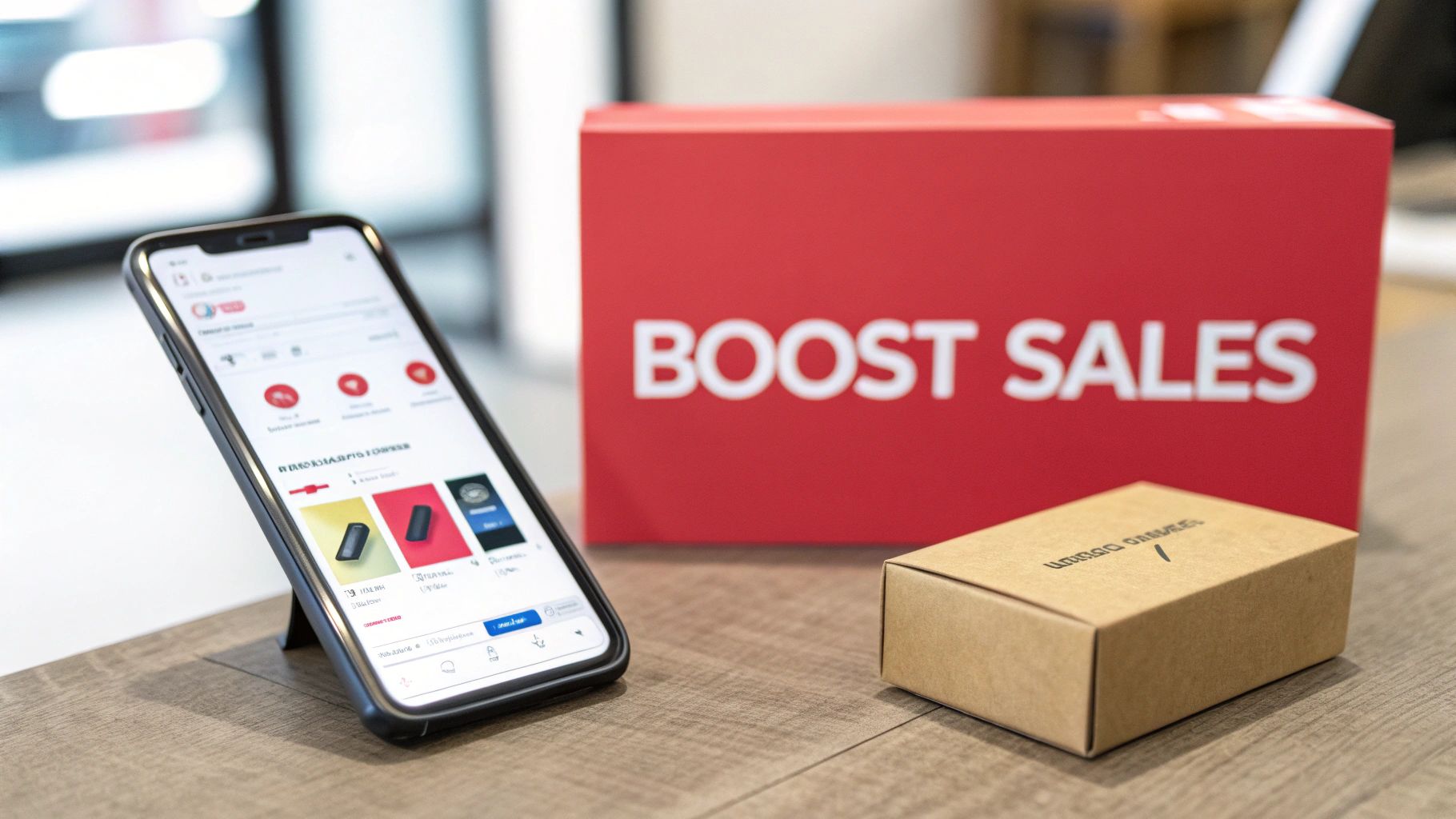 Smartphone displaying website, red 