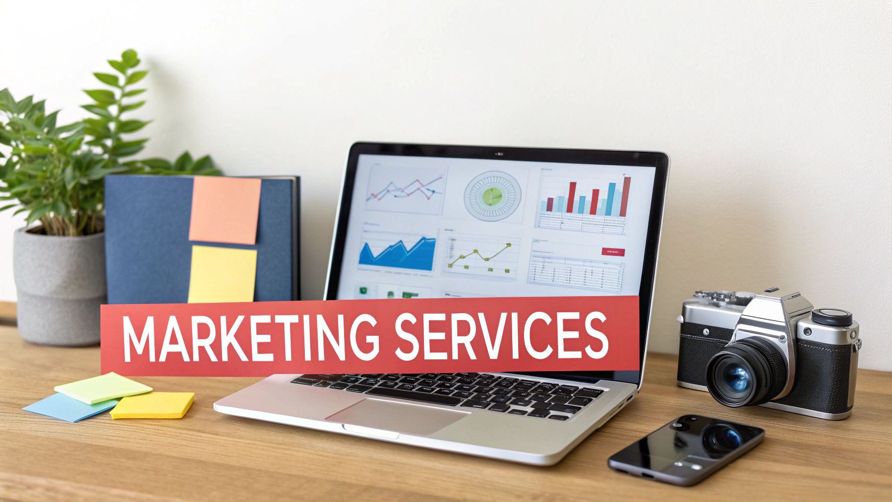 Laptop with marketing graphs and 