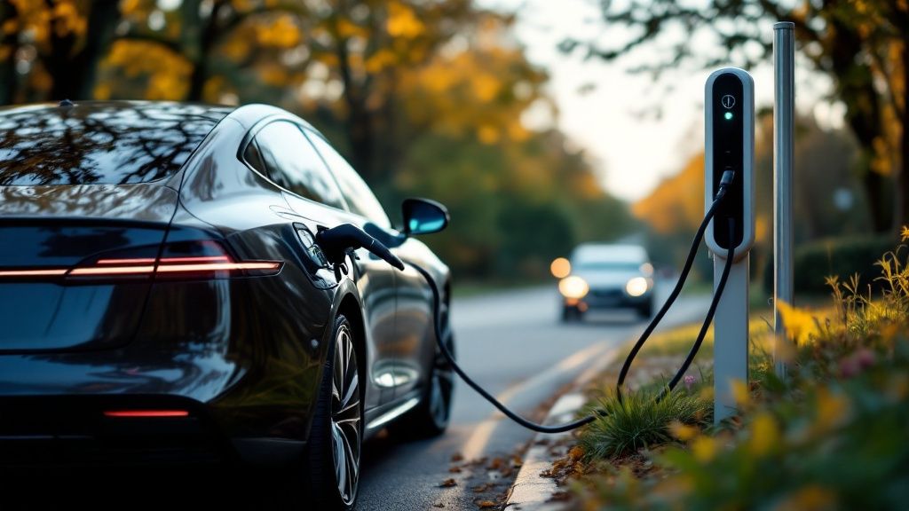 car charging on a grass verge 