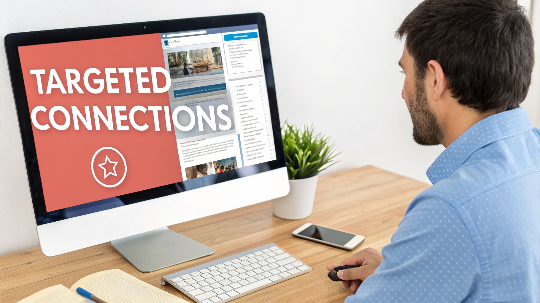 Man at desk looking at computer screen with 