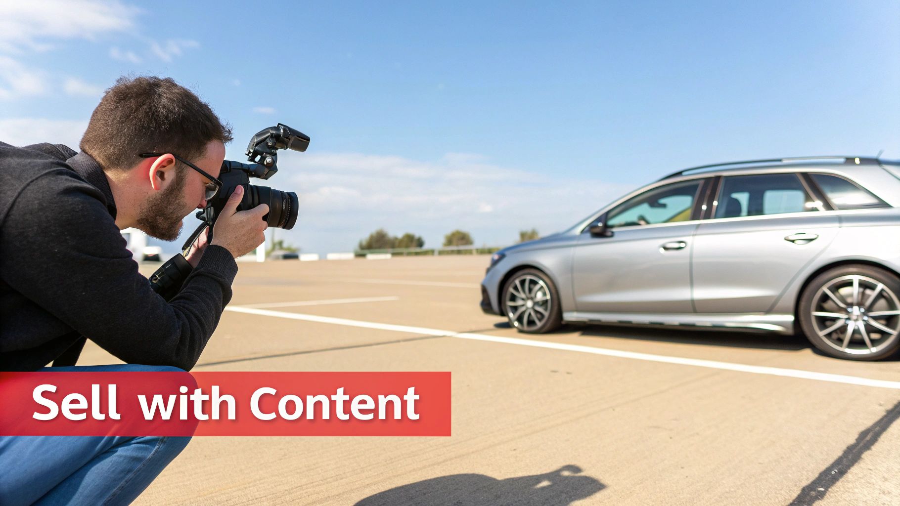 man taking a photoof a car with a professional camera 