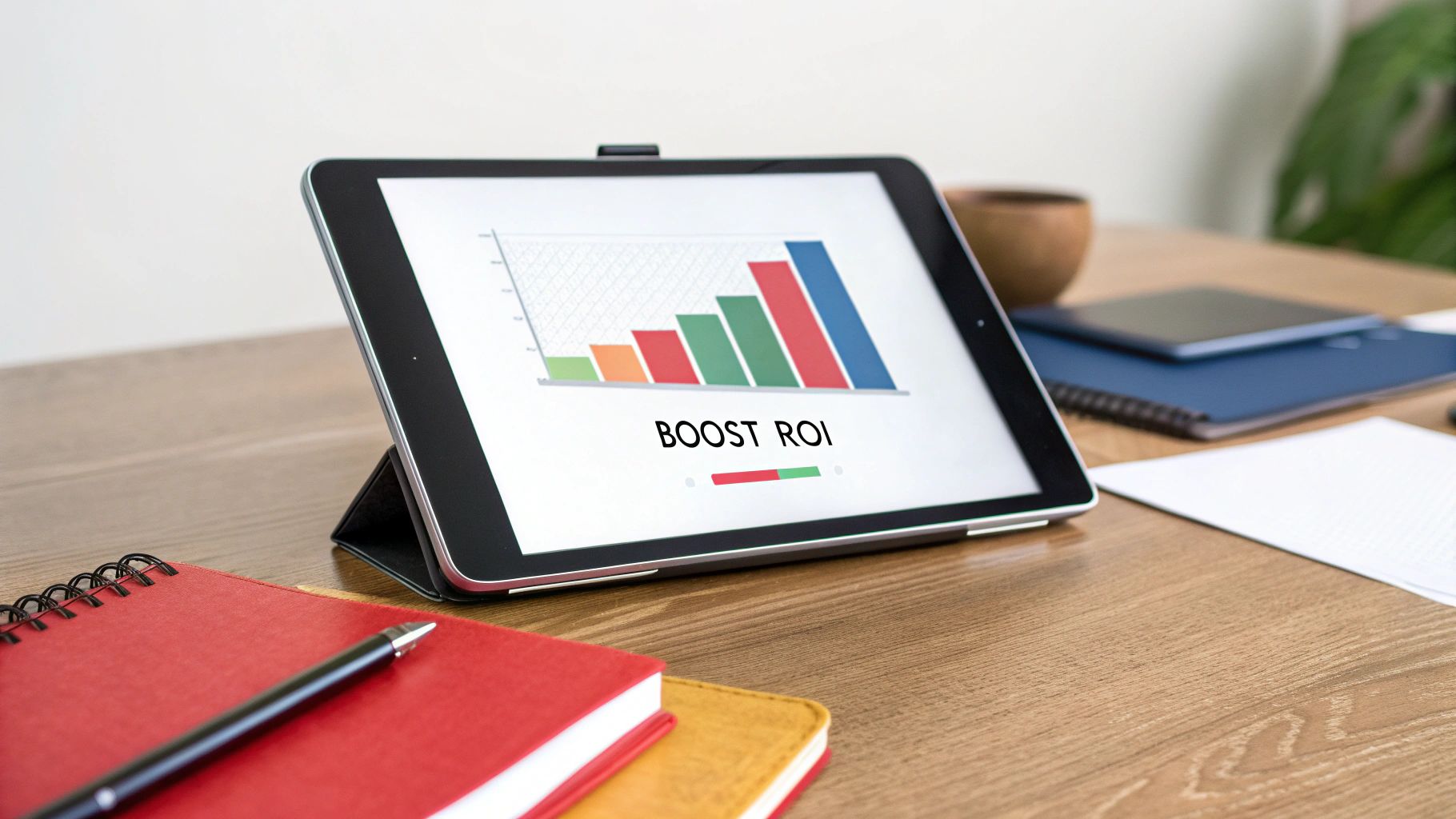 a tablet open with a BOOST ROI graph on the screen 