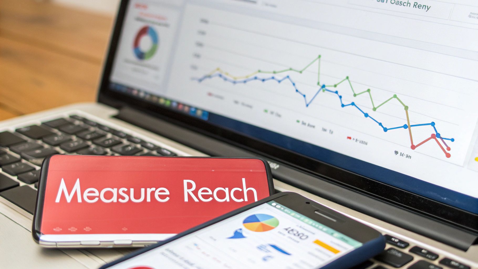 Laptop, two smartphones, and a tablet displaying graphs and data, emphasizing 