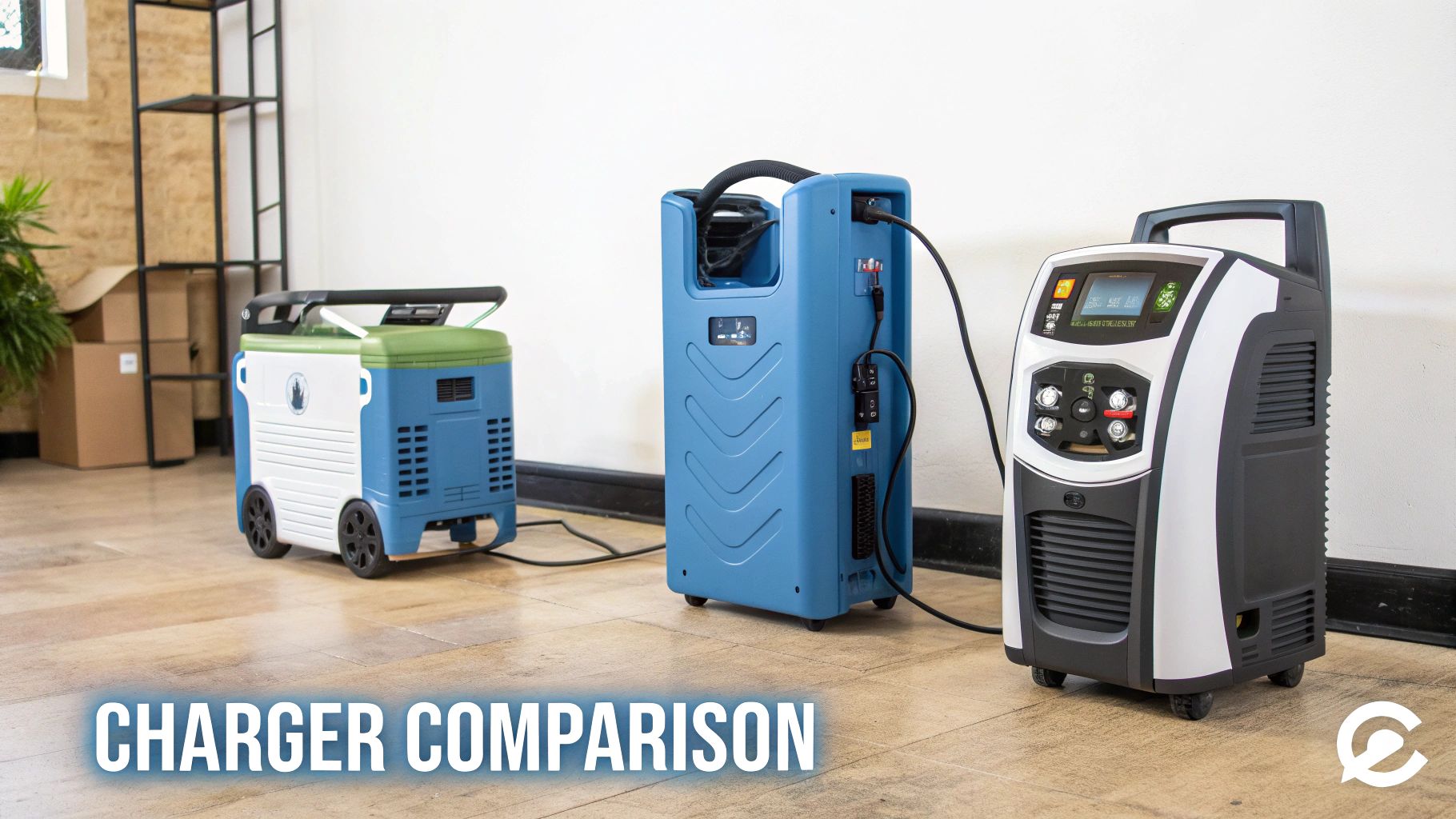 3 different chargers with charger comparison title