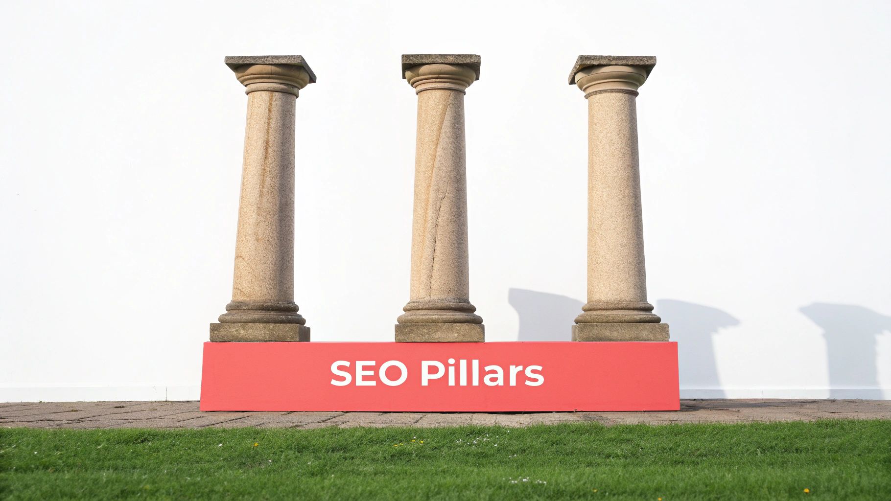3 pillars on top of a stand titled SEO pillars