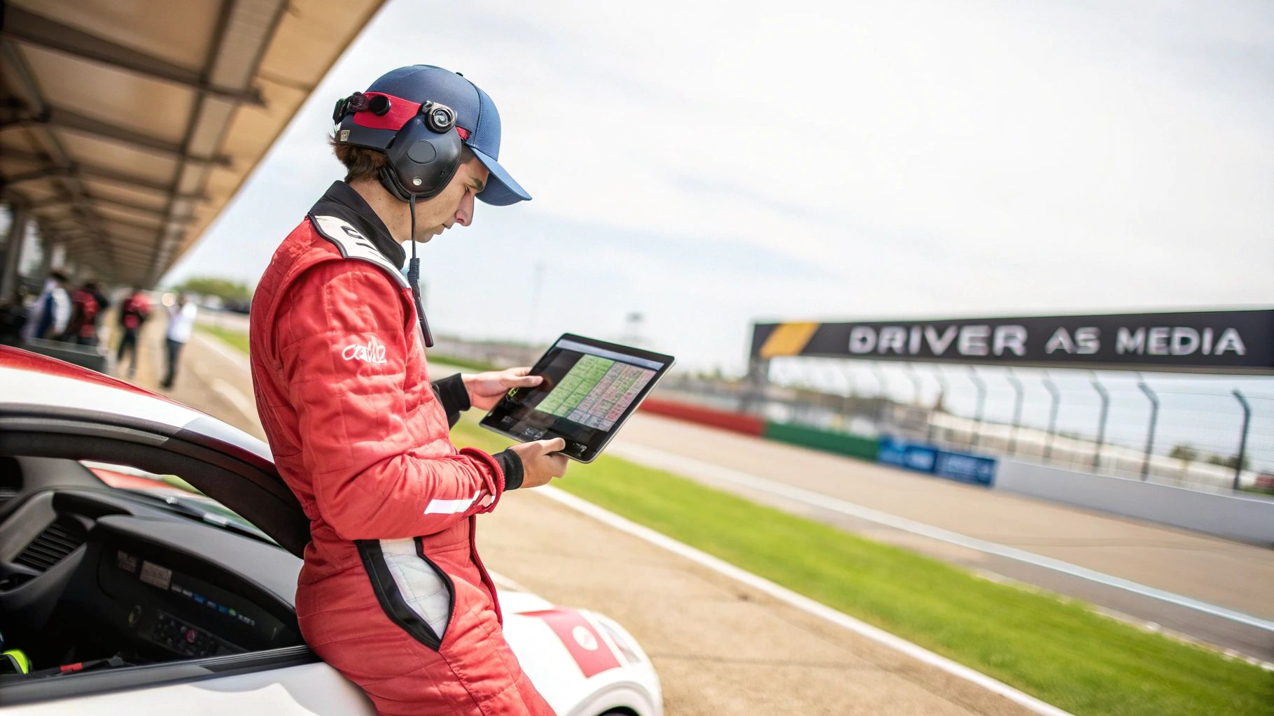 Racing driver reviewing his performance, driver sponsorship