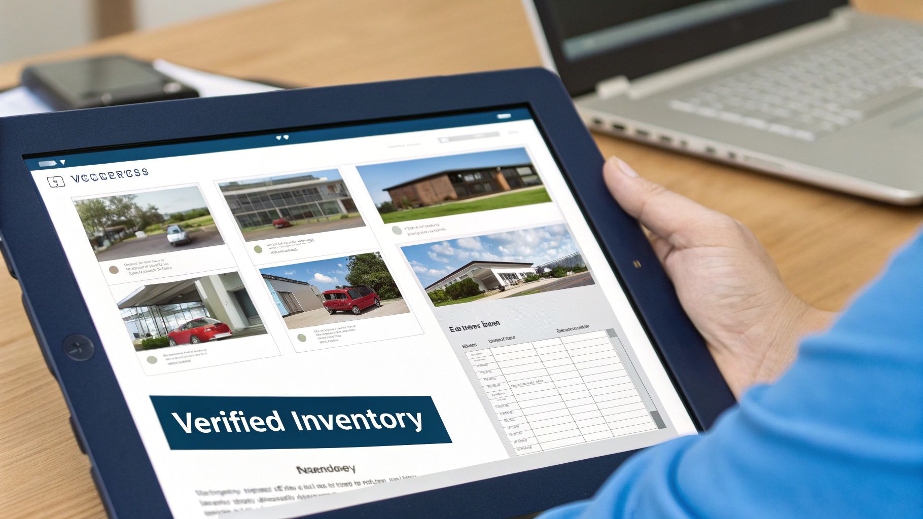 Person holding a tablet displaying a 