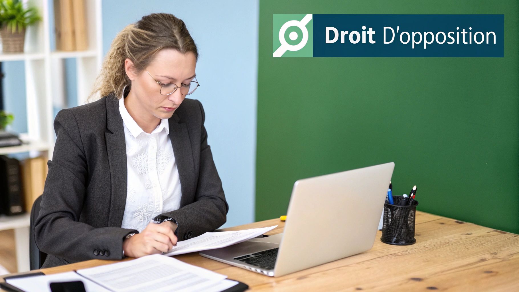 Une personne appuie sur un interrupteur symbolisant l'exercice de son droit d'opposition.
