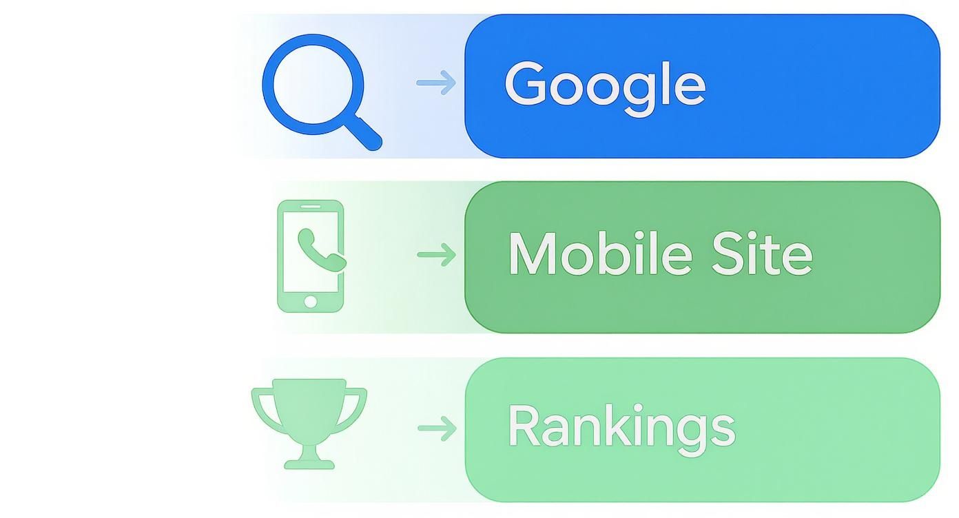 Your Website Deserves Better Than “Good Enough” 1 Infographic showing the hierarchy of how a mobile friendly site leads to better Google rankings.