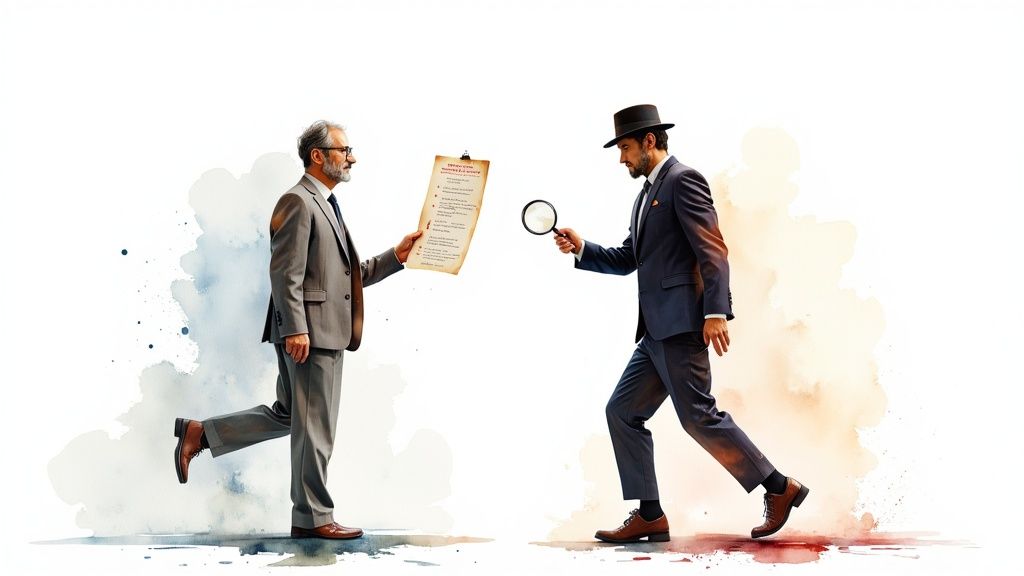 A person looking through binoculars, representing the act of spotting a good SEO agency from a bad one.