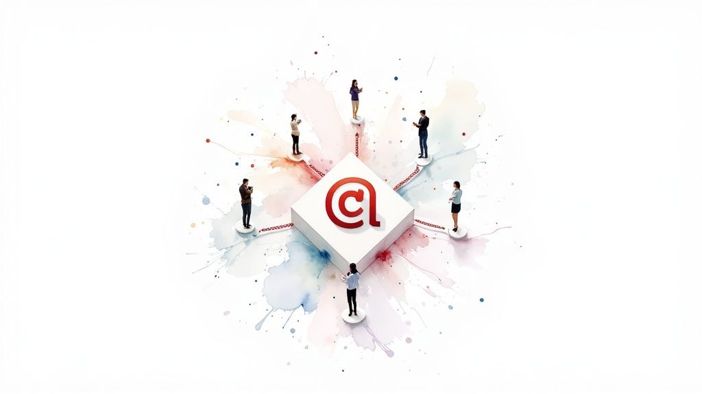 A group of people collaborating on a social media strategy.