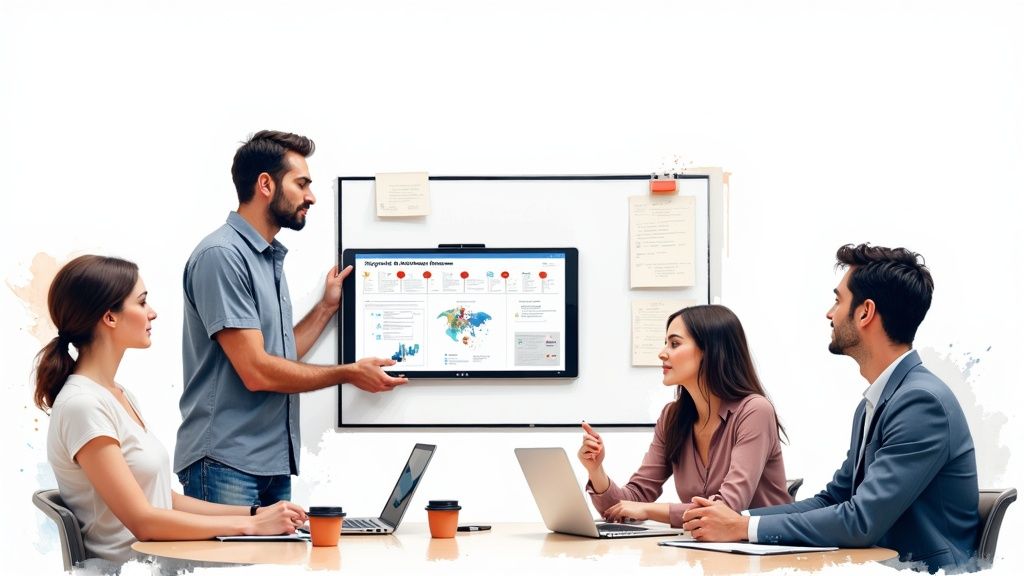 A scientist carefully observing a small plant in a high-tech greenhouse, symbolizing a controlled AI pilot program.