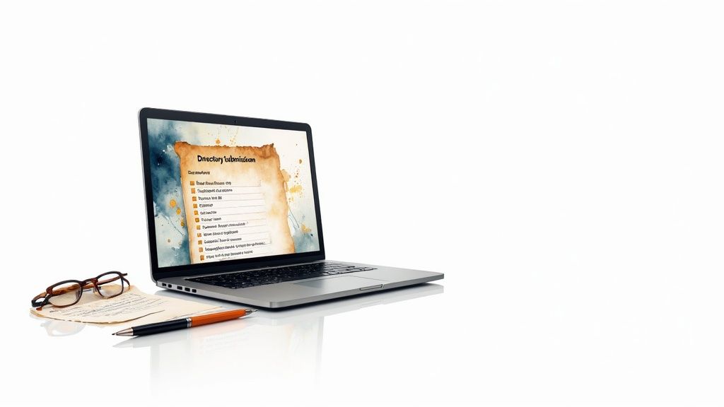 A Guide to Local Citation Building That Actually Works 3 A person at a desk methodically working on a laptop, surrounded by organized checklists and sticky notes, representing a systematic approach to building local citations.