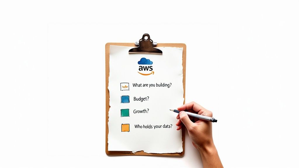 A person pointing at a complex flowchart on a glass wall, symbolizing the process of choosing a cloud provider.