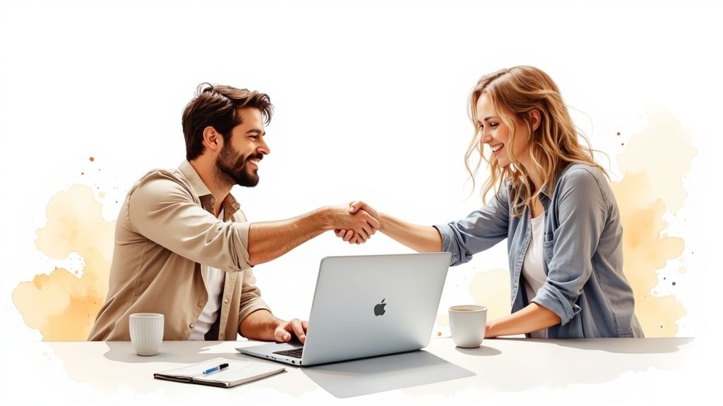 A group of diverse professionals collaborating around a table, representing a true partnership.