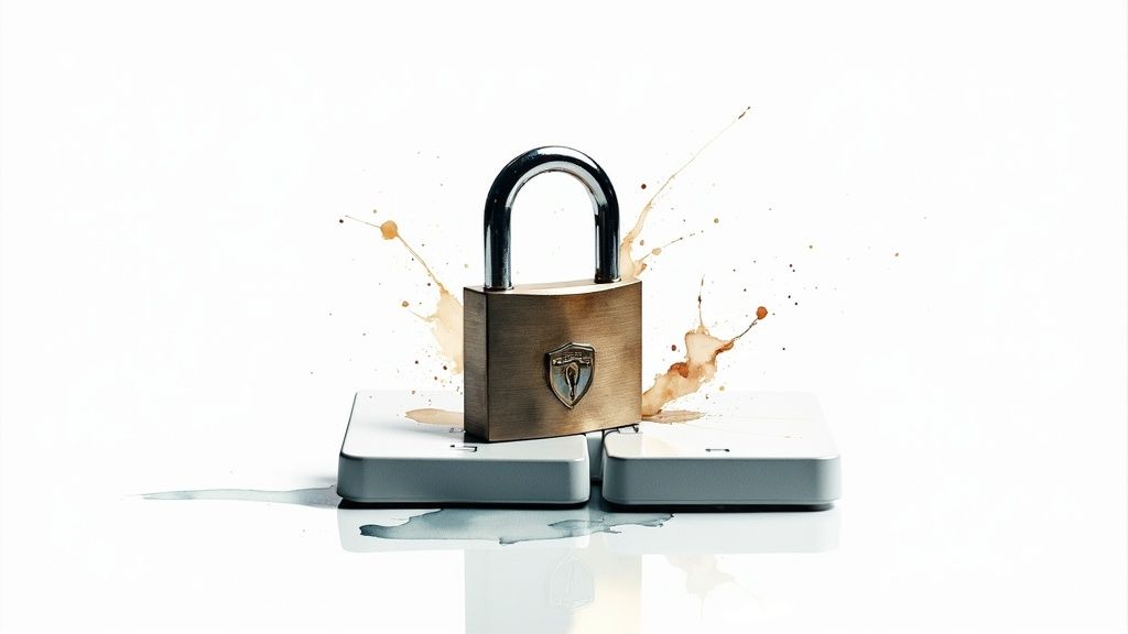 Your Online Reputation Is What Google Says It Is 4 A person using a laptop with a padlock icon, symbolizing digital account security and data protection.